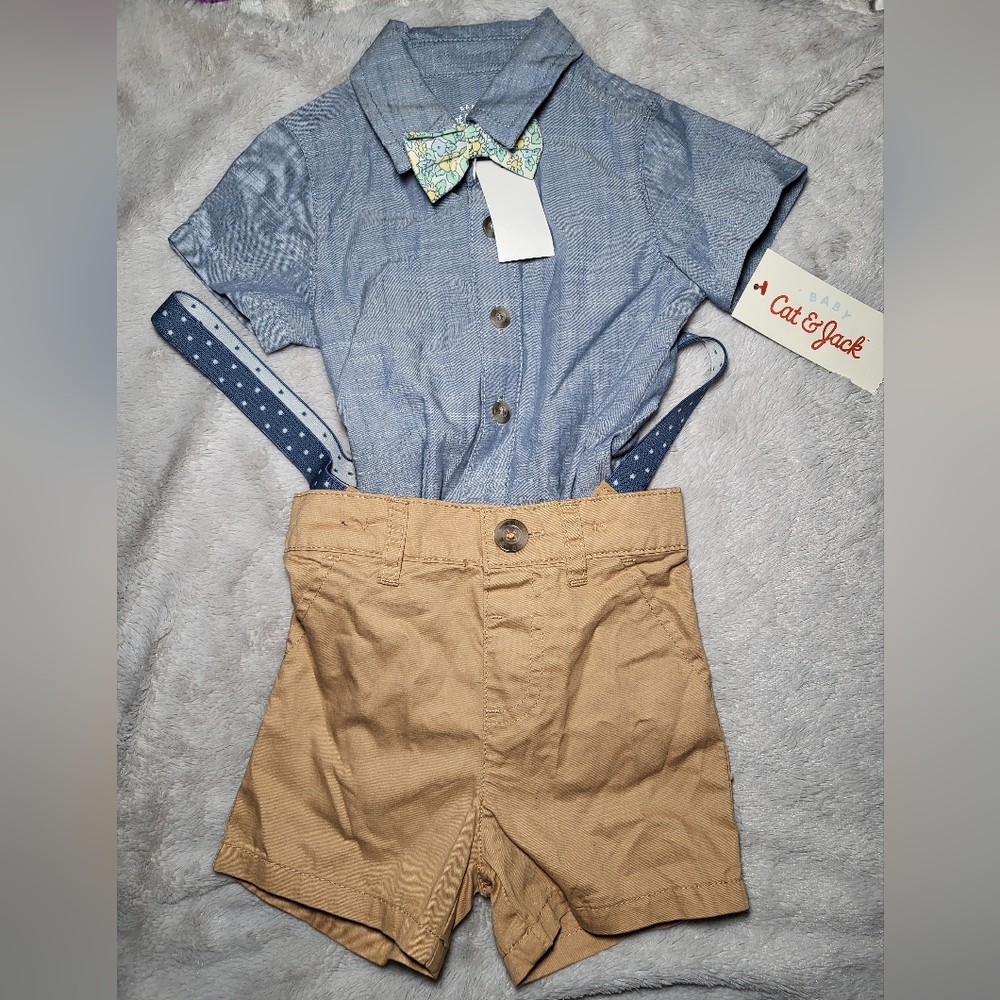 Cat & Jack Blue Outfit with Floral Bow Tie